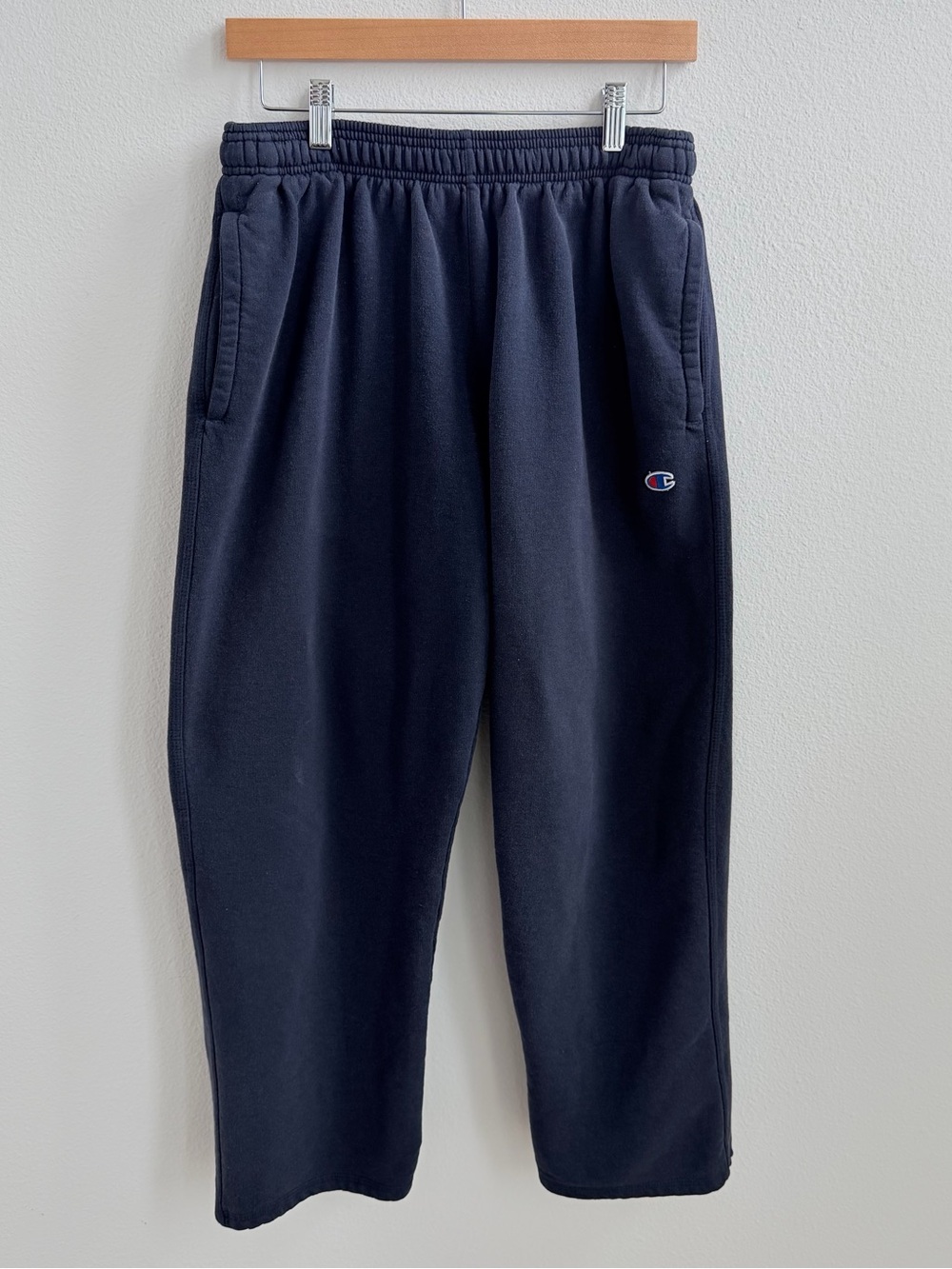 Champion Sweatpants Mens Size L Navy Open Bottom Fleece Pants Lounge